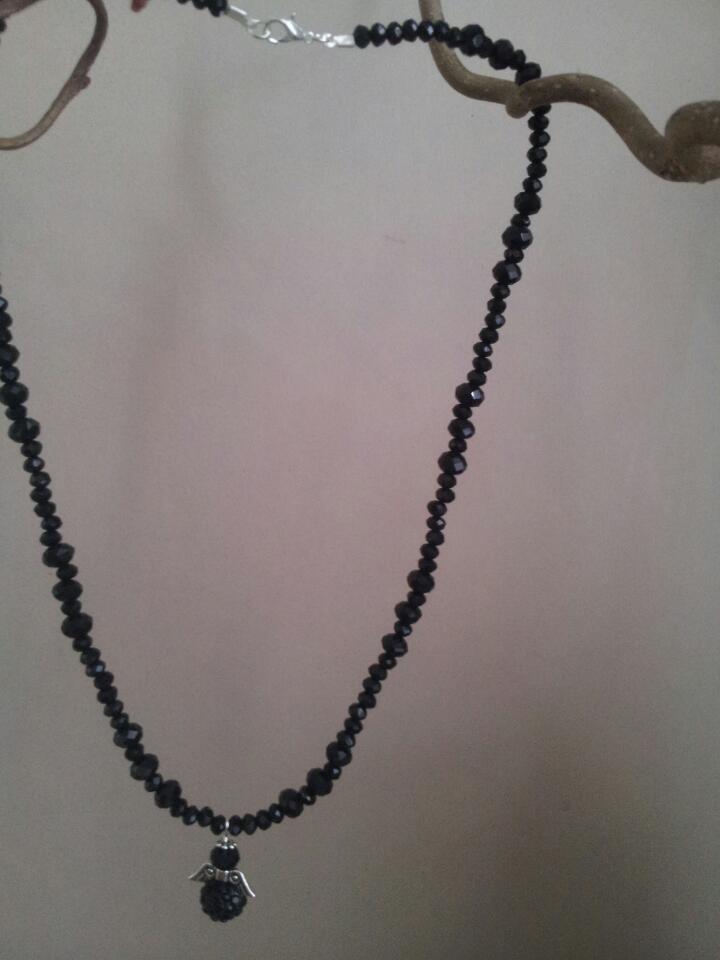 Black crystal angel necklace